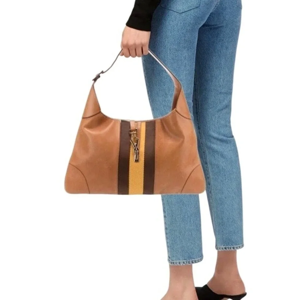 Vintage Gucci Tom Ford Era Jackie O Shoulder Bag Tan Brown Leather Y2K purse - Picture 2 of 12